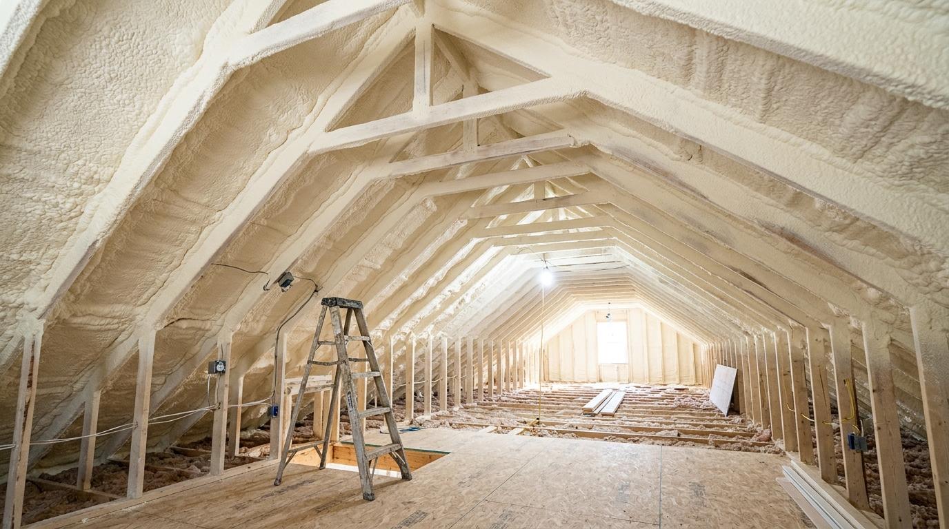 Spray foam insulation in a residential attic in Fort McMurray